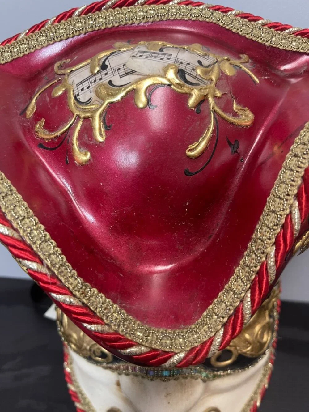 Maschera del Galeone Venetian Carnival Mask Hat Red Gold Handmade Italy Tricorn